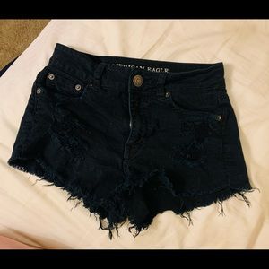 American Eagle Frayed Stretch Black Jean Shorts